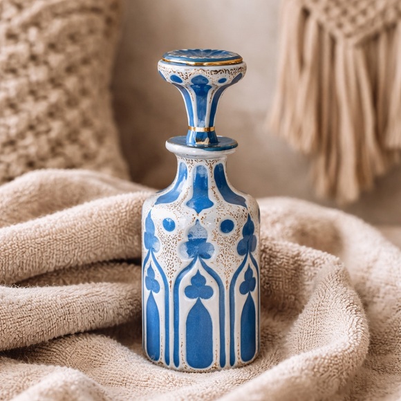 Antique Czech Bohemian Cased Glass Cut to Blue